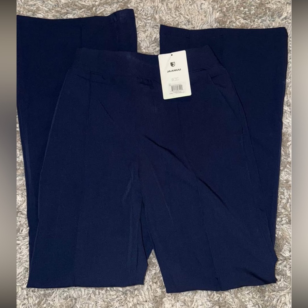 Jaanuu Navy Flair High Rise Wide-Leg Structured Scrub Bottoms